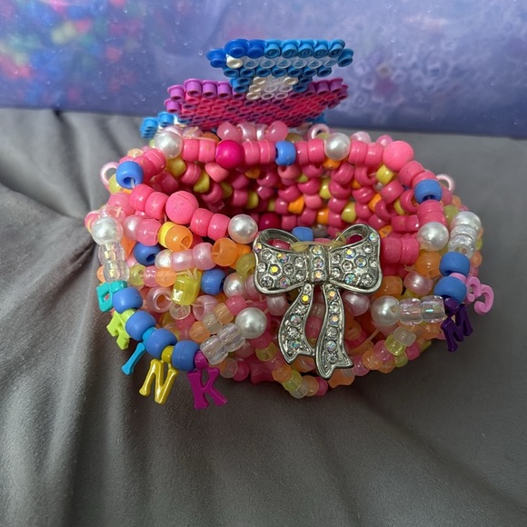 “Drink Me” Bow Pink Alice n Wonderland 3D Kandi Cuff for Music Festivals EDC - Picture 3 of 6